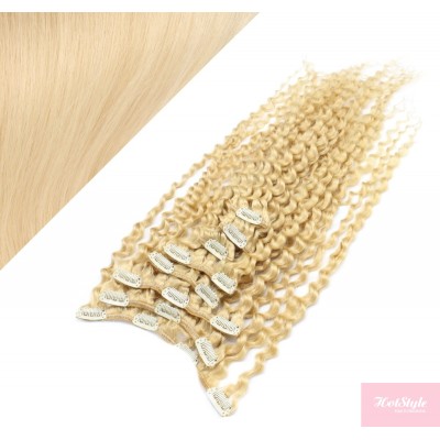 50cm clip in kudrnaté vlasy evropského typu REMY - nejsvětlejší blond