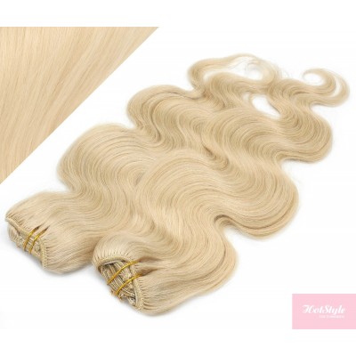 50cm DELUXE vlnitá clip in sada - nejsvětlejší blond