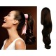 Clip in human hair ponytail wrap hair extension 20" wavy - dark brown