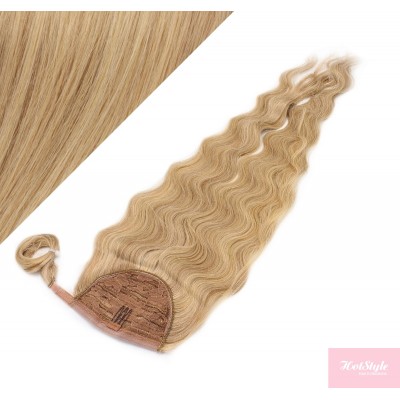 50 cm culík / cop z lidských vlasů vlnitý - přírodní / světlejší blond