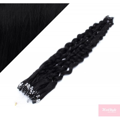 50cm micro ring / easy ring vlasy kudrnaté - černá 