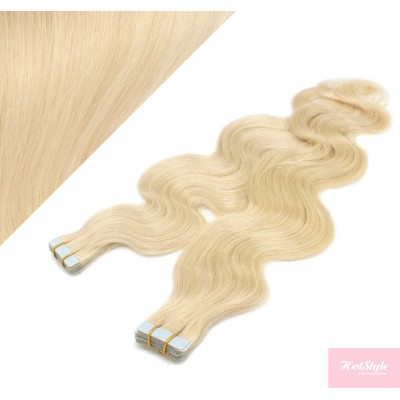 50cm Tape vlasy / Tape IN vlnité - nejsvětlejší blond