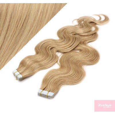 60cm Tape vlasy / Tape IN vlnité - přírodní / světlejší blond