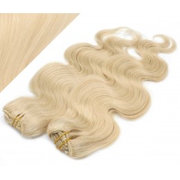 50cm DELUXE vlnitá clip in sada - nejsvětlejší blond