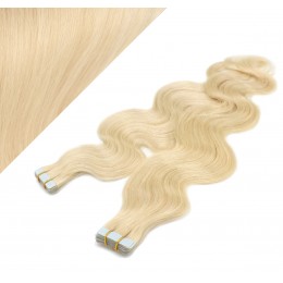 50cm Tape vlasy / Tape IN vlnité - nejsvětlejší blond